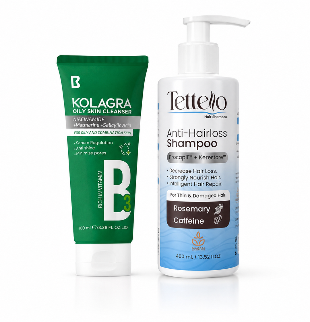 Tettello Anti-Dandruff Shampoo (150ml) And Kolagra Facial Cleanser for Oily & Combination Skin(100ml)