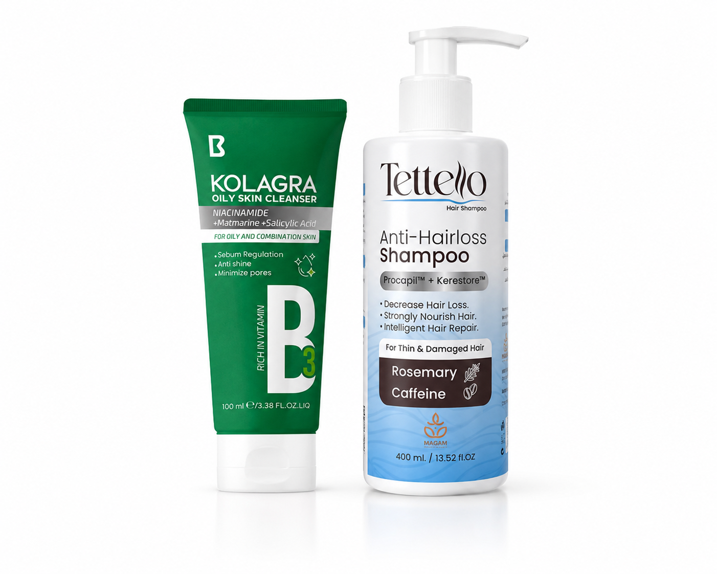 Tettello Anti-Dandruff Shampoo (150ml) And Kolagra Facial Cleanser for Oily & Combination Skin(100ml)